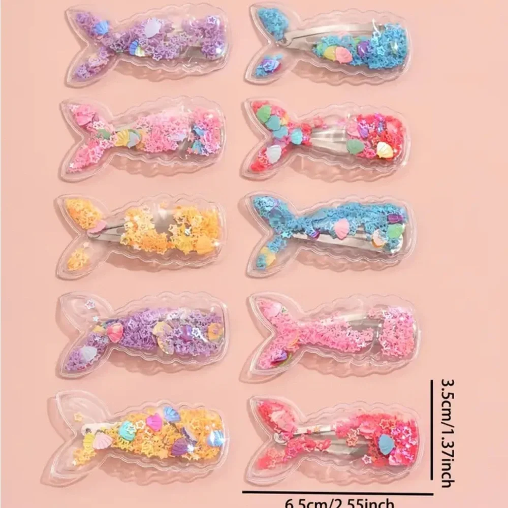 10-Pack Mermaid Tail Glitter Hair Clips Set